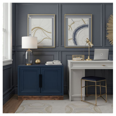 Nora 31" Modular 2-Door Storage Cabinet in Blue with Wood Base and Matte Black Hardware