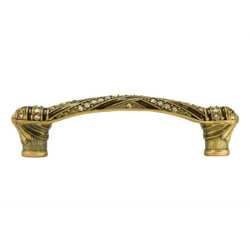 FAIRFAX  3-1/2" CENTER TO CENTER PULL TOPAZ ENAMEL; DECORATED WITH LIGHT PEACH & SILK SWAROVSKI CRYSTALS IN MUSEUM GOLD PLATE