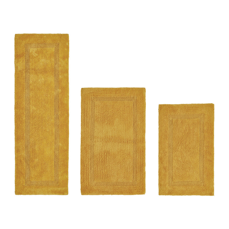 Annerose Premium 100% Cotton 2370 GSM 3-Piece Bath Rug Set, Ultra Soft, Super Absorbent, Reversible Tufted Weave Bathroom Mats, Machine Washable, OEKO-TEX® Certified Bath Rugs for Bathroom, Shower & Tub, Yellow
