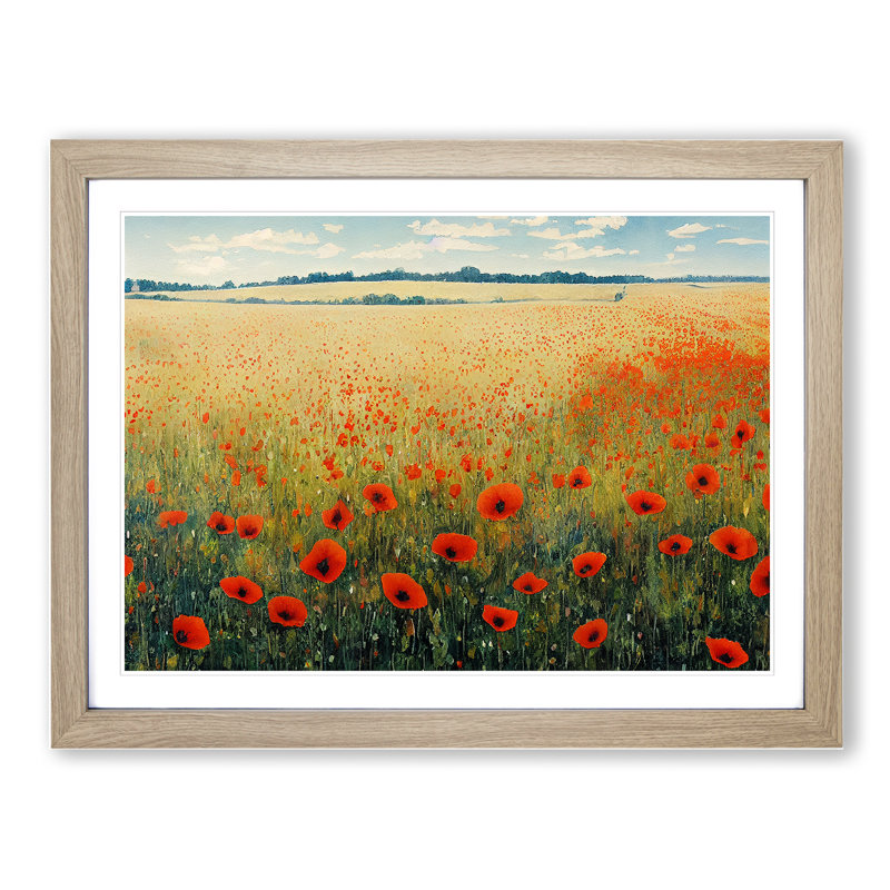 Poppy Field Watercolour Vol.1 - Framed Print, 25cm H x 34cm W x 2cm D, Oak