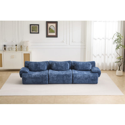 Compression Wave Sofa, Convertible Floor Sofa Bed, DIY Boneless Modular Sectional Sofa, No Assembly Required, Faux Rabbit Velvet Fabric, 1 Side Seat, 1 Middle Section,Seat.