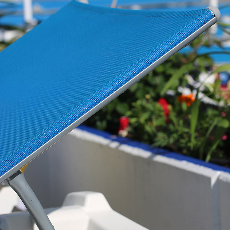 Grosfillex Jamaica Beach Adjustable Sling Chaise, Blue/White