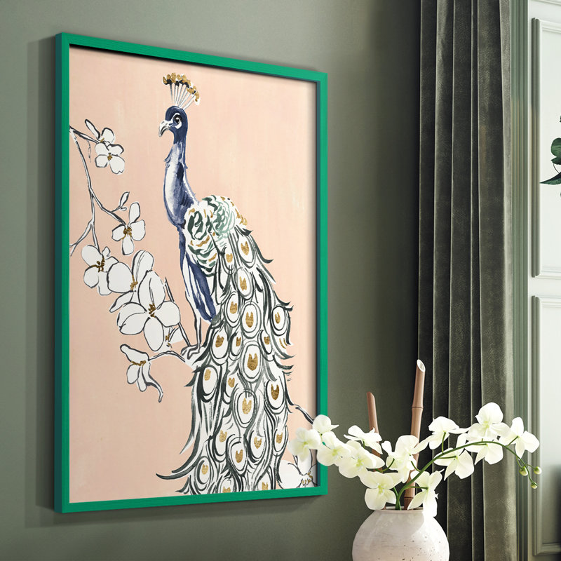 «Peacock in Gold IV», reproduction encadrée - bois massif, H 10 po x l 8 po, Vert