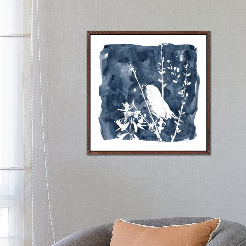 Indigo Bird II 1 Piece Wall Art on Canvas, 66.04 cm H x 66.04 cm W, Classic Brown Wood Framed Canvas