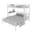 Structure de lit superposé simple au dessus d'un lit double en métal robuste avec échelle pratique et tablette de rangement, solution moderne pour économiser de l'espace pour les enfants et les adultes, assemblage facile, finition blanche, taille simple / double