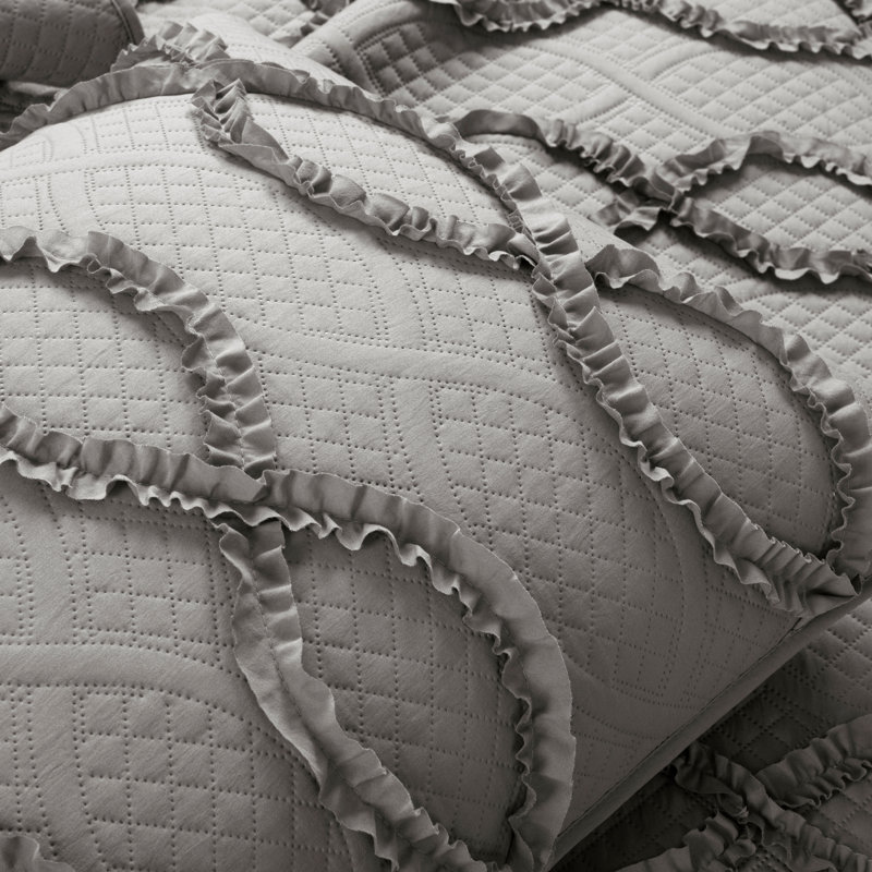  Microfiber 3 Piece Quilt Set, King Quilt + 2 Standard Shams, Dark Gray
