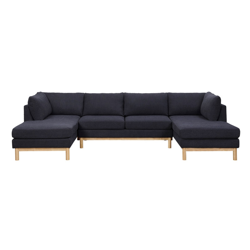 Helena Black Sherpa 124"W Double Chaise U-Shape Sectional Sofa