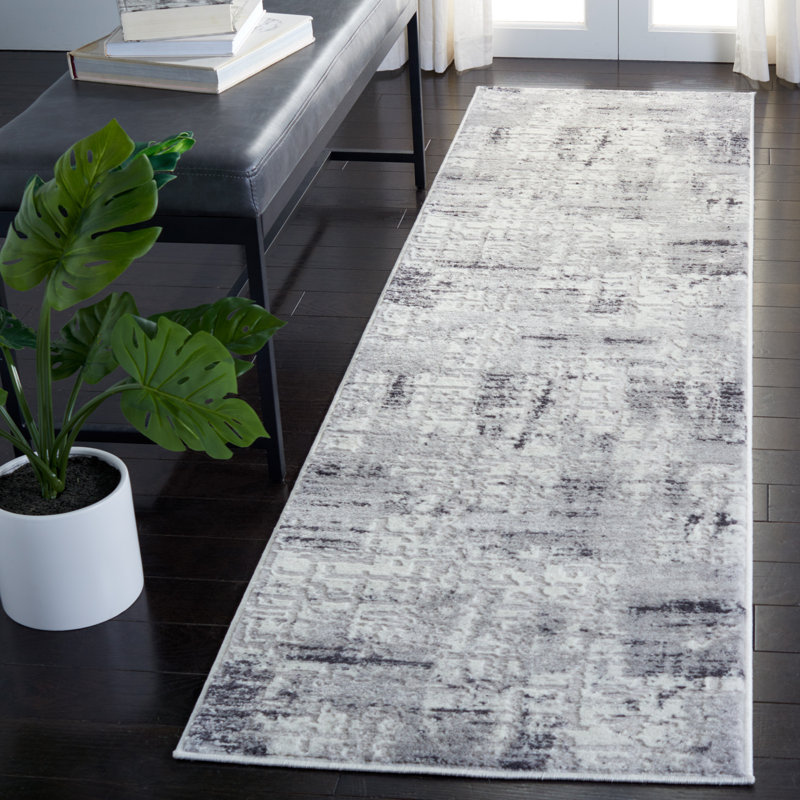 Tapis gris / noir à motif abstrait Zaid, Tapis de couloir 2 pi 2 po x 8 pi