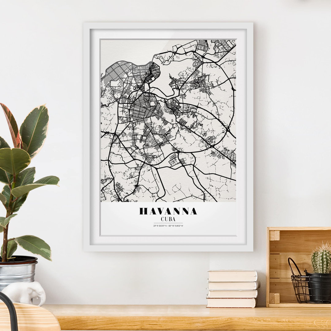 Gerahmtes Poster Havanna-Stadtplan