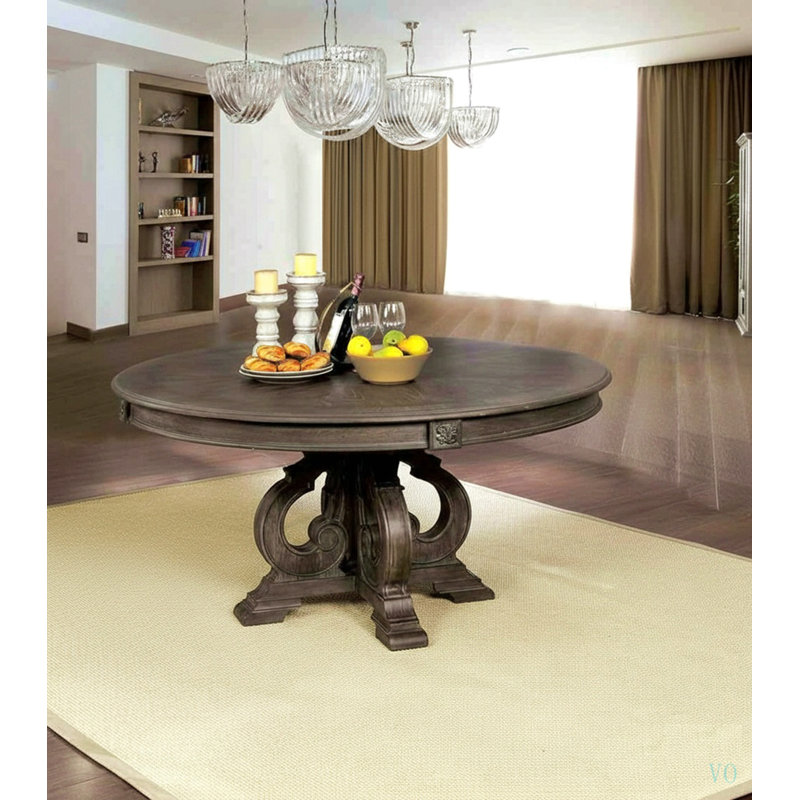 Table de salle à manger ronde 1 pièce avec pied central, style rustique
