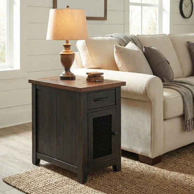Jakendra Solid Wood End Table with Storage and Built-In Outlets