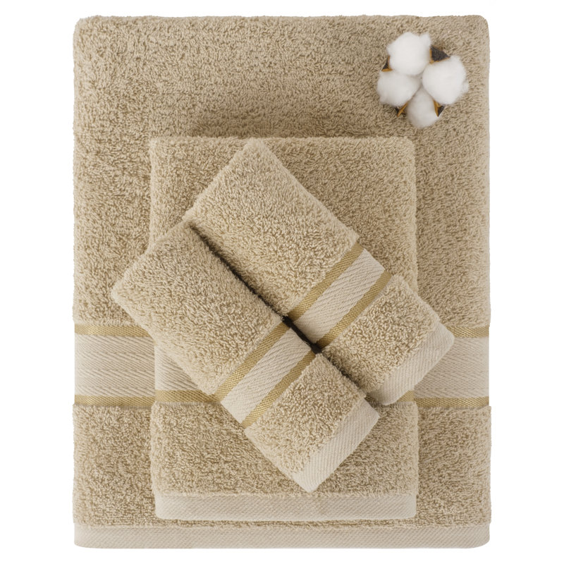 Ashlay 6-Piece Striped Towels Plush, Absorbent & Super Soft, Cotton Turkish Towel Set, Beige