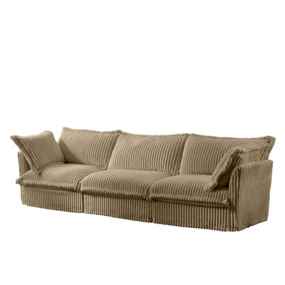 3 Seat With Soft Cushions - Camel Corduroy, Deep For Cozy Living Spacious 3 Couch Comfy Pillows Area