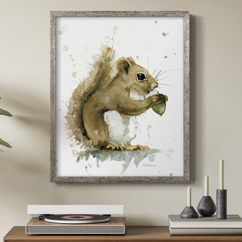 Harvest Squirrel Framed Print - Solid Wood, 11" H x 9" W