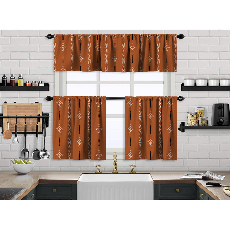 Cantonnière Boho Design (50X14) et rideaux 2 niveaux, L 24 po x L 40 po, Brique