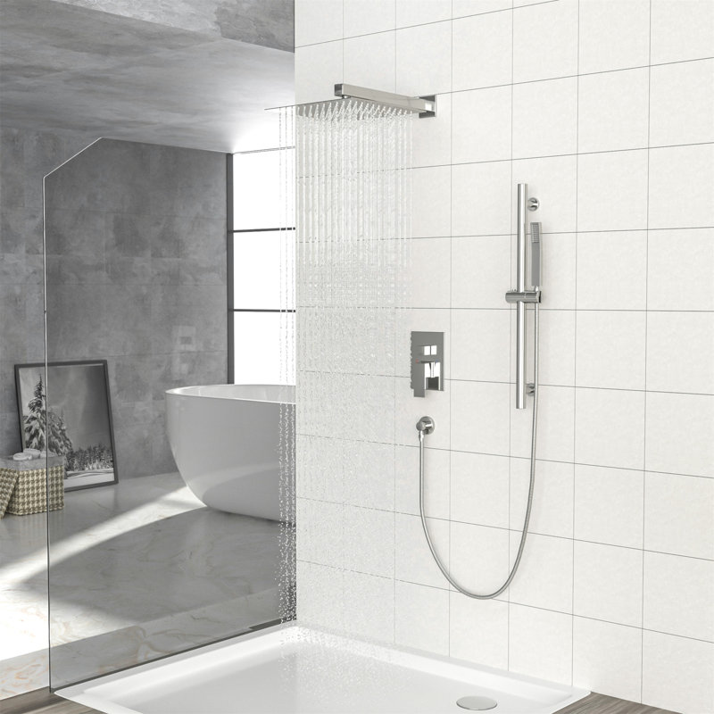 Shower System With Adjustable Slide Bar,12 Inch Wall Mounted Square Shower System With Rough-In Valve