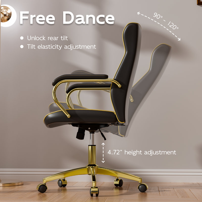 Strathcona Leather Office Chair with Wheels, Ergonomic Office Chair with Lumbar Support, Black