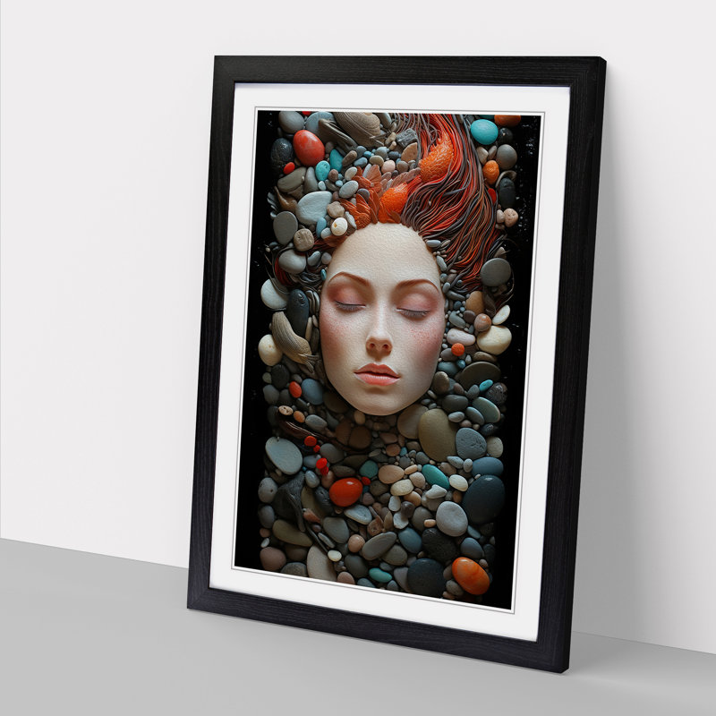 Pebbles Romanticism - Single Picture Frame Print on Wood, 34cm H x 25cm W x 2cm D, Black Framed