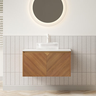 Meuble-lavabo mural avec plateau en pierre frittée
