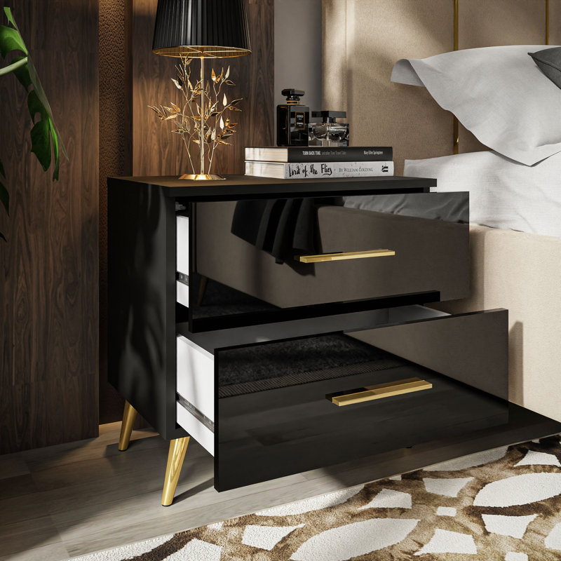Xan 55cm W Manufactured Wood Bedside Table, Black
