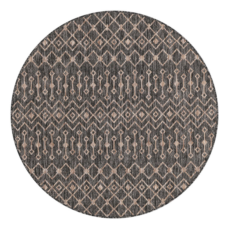 Tapis intérieur / extérieur gris anthracite Leyla, Rond 5 pi 3 po