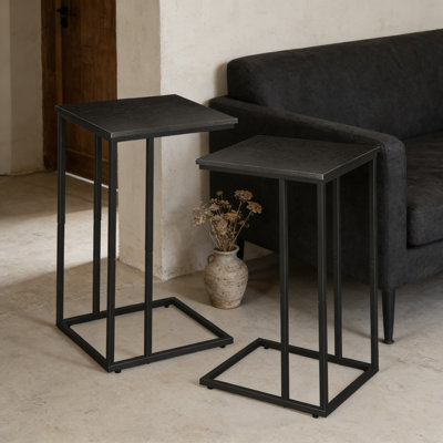 C-Shaped Side Table Set Of 2, Slim Slide Under Sofa Table And Bedside Table, Space-Saving End Table For Living Room, Bedroom, And Small Spaces