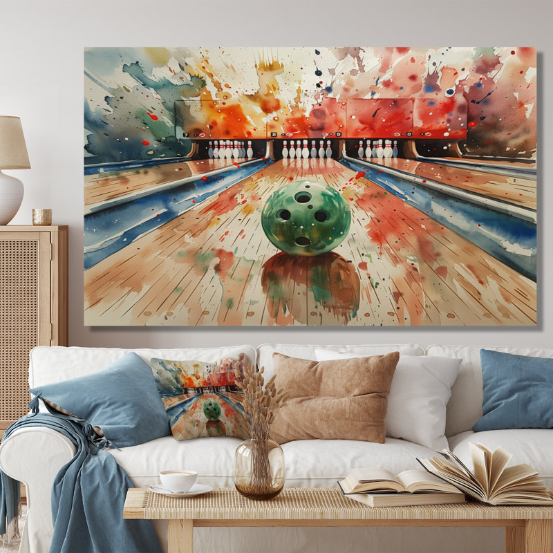«Green Bowling Ball Full Strike II - Bowling», reproduction d'art murale, H 40 po x l 60 po x P 1,5 po, Toile tendue