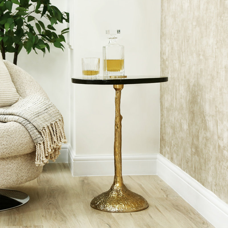 Glass Top End Table for Living Room Furniture, Gold Metal Sofa Side Table, Bedside Table