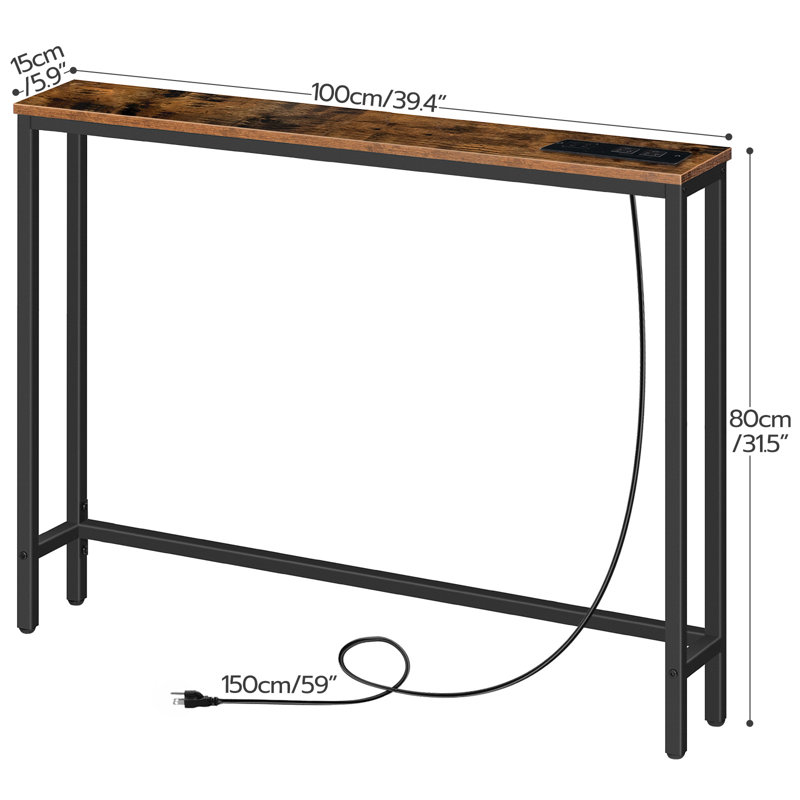 39.4" Skinny Console Table With Power Outlet, 5.9" Behind Couch Table With Charging Station