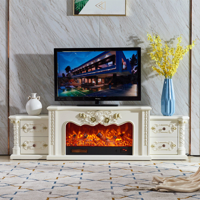 European-style solid wood carved and gilded fireplace, White