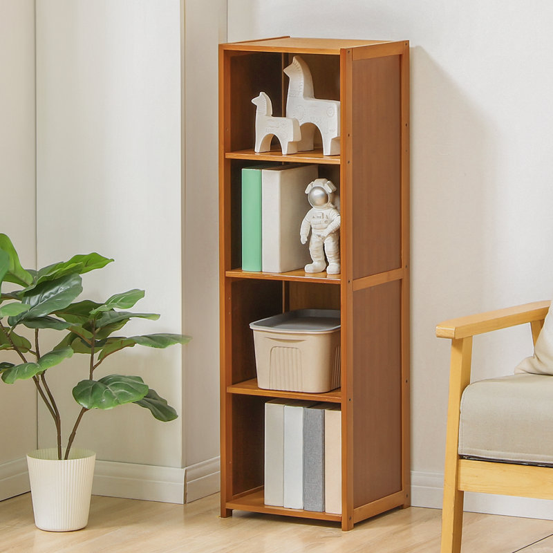 Brown Bamboo 4-Shelf Adjustable Modern Bookcase
