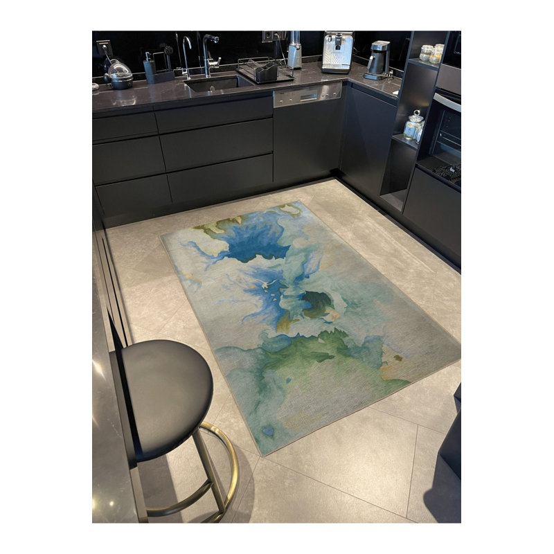 Tapis décoratif moderne à motif abstrait vert, Tapis de couloir 2 pi 6 po x 9 pi 10 po inclus