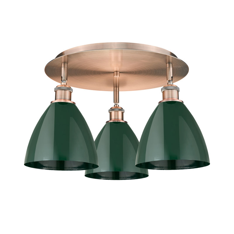 Plafonnier encastré 3 lumières 7,5 po Allare, Vert, Cuivre antique