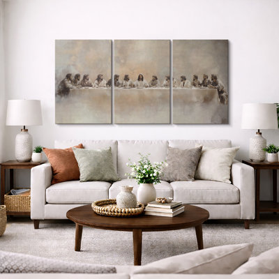 Religious "The Last Supper Painting Inspiration Artwork, Jesus Christ and Disciples Biblical Church Wall Pictures, 3 Pieces Framed Canvas Digital Giclee Print Wall Art"