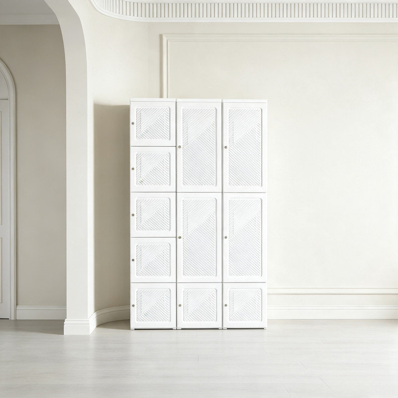 Large garde-robe pliante moderne en polypropylène blanc avec portes magnétiques et tringle pour l'organisation des vêtements de chambre