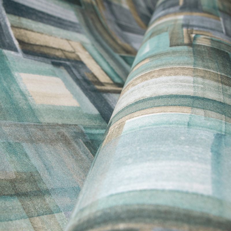 Crafted Glimmery Brush Design 27.9' L x 27.5" W Wallpaper Roll, Aqua