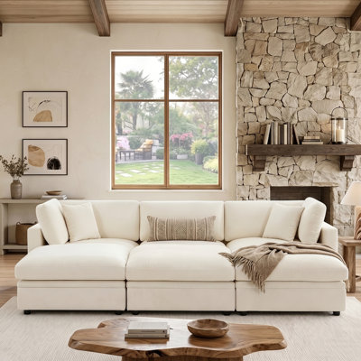 118.5” Oversized Cloud Modular Sectional Down Filled 6-Seater Sofa With Storage Ottomans