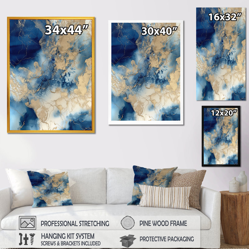«Blue and White Abstracted Art», reproduction d'art, H 20 po x l 12 po x P 1 po, Cadre photo noir