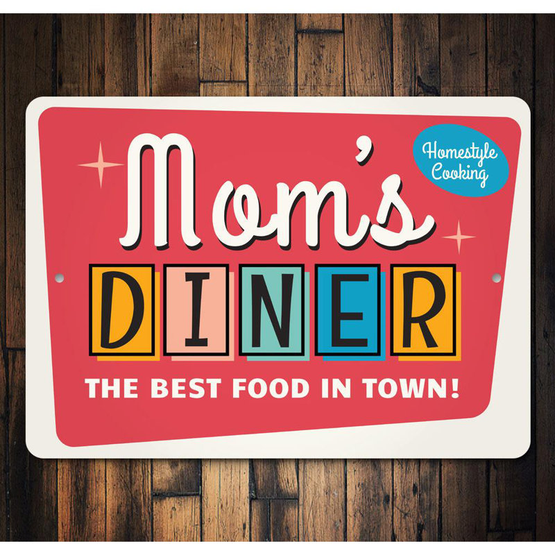 Plaque en aluminium Mom's Diner, H 12 po x l 18 po x P 0,06 po