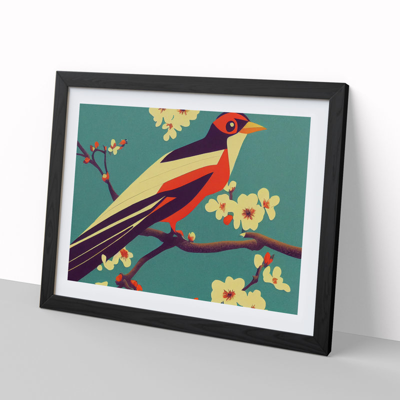 Electrifying Bird Abstract - Single Picture Frame Painting, 46cm H x 64cm W x 2cm D, Black