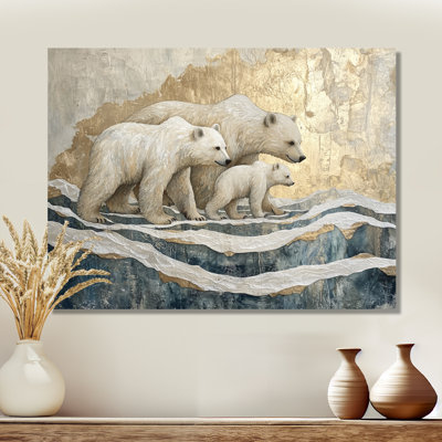 Ours blancs sur un glacier dans un paysage de Norvège III - reproduction d'art moderne en métal, art mural ours en métal