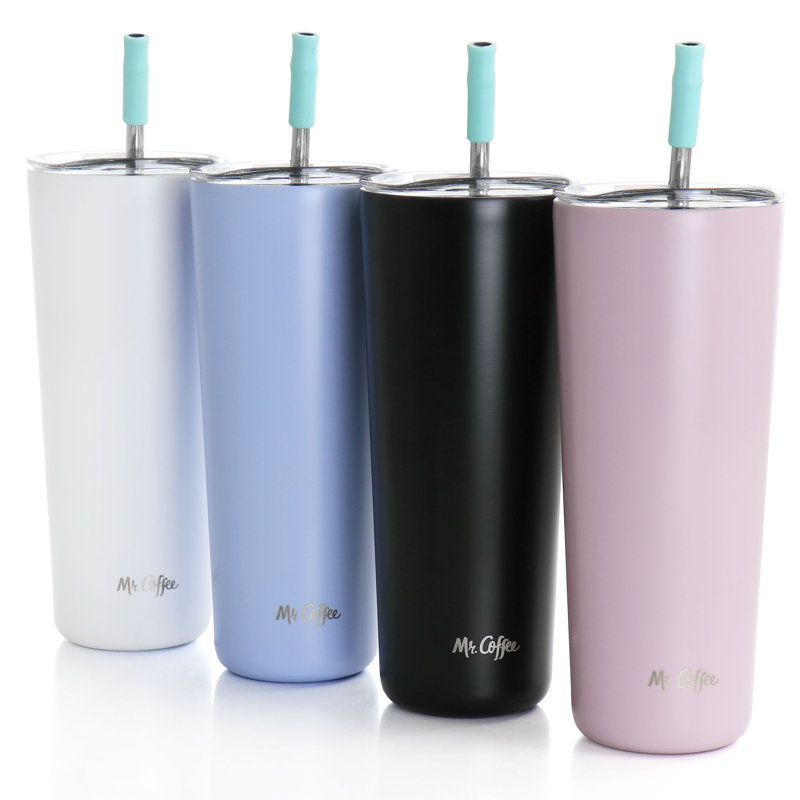 Mr. Coffee Java Quest 4 Piece 23 Oz Stainless Steel Tumbler Set With Lids And Straws In Assorted Colours