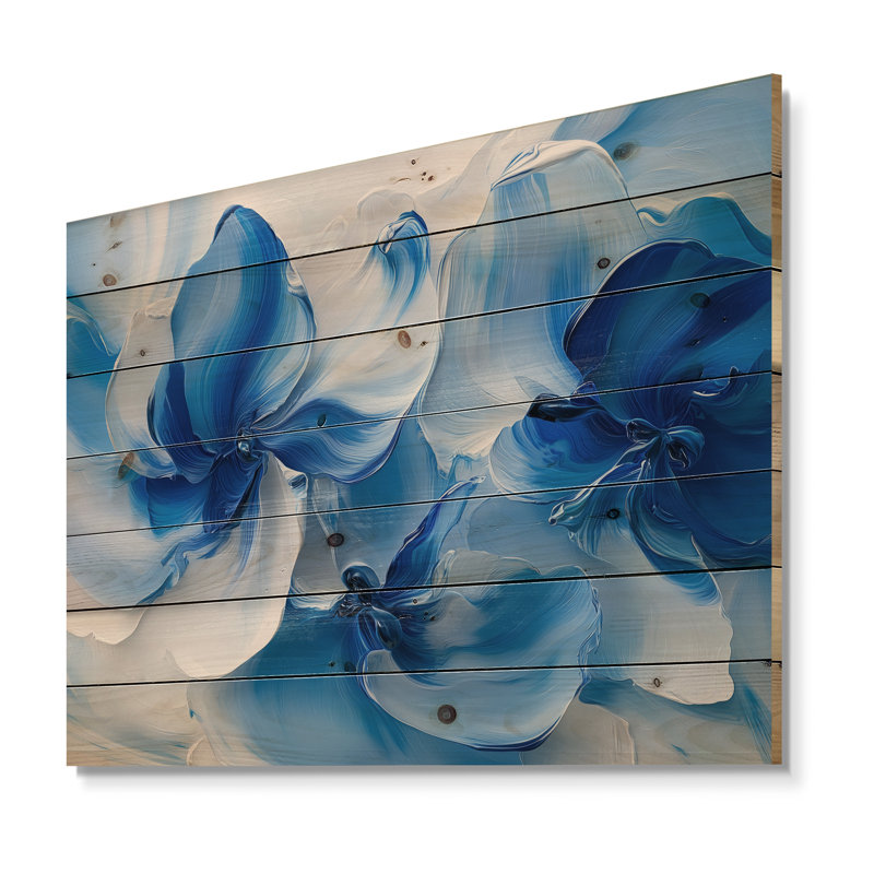 Motif de pétales de fleurs délicates bleu océan - Fleurs, décoration murale en bois - sur bois de pin naturel