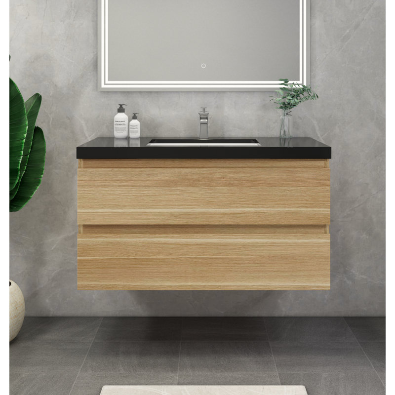 Ensemble de meuble-lavabo simple mural 42 po Castin, Chêne clair