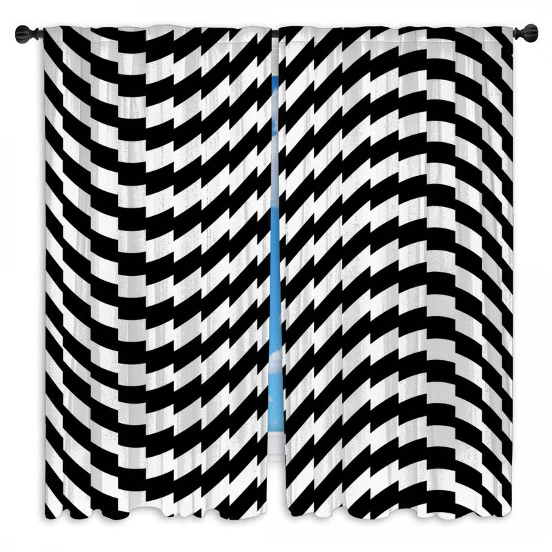 Rideaux obscurcissant noir et blanc avec illusion optique - 2 panneaux, 20 po x 80 po - 2 panneaux, Transparent