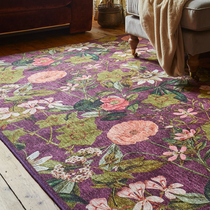 Clarke & Clarke Floral Digitally Printed 76cm X 150cm Area Rug, Rectangle 76 x 150 cm, Blue