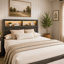 Ensemble de chambre pour grand lit, gris, blanc, bois de frêne clair, bois noir, ensemble de 3 pièces avec 2 tables de chevet-130622934