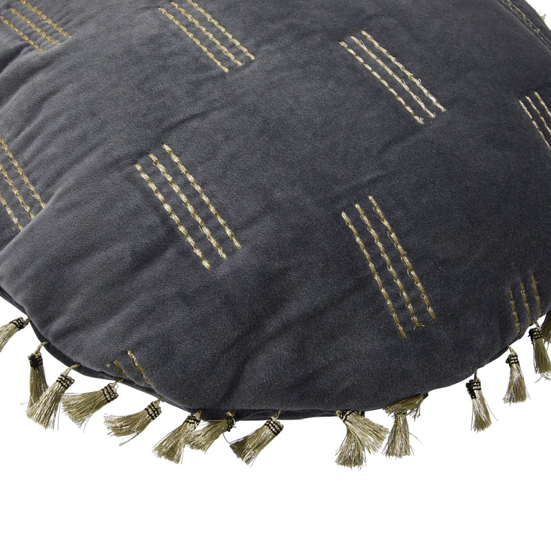 Square Cotton Velvet Pillow with Metallic Embroidery and Tassels