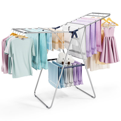 Clothes Drying Rack, Drying Rack Clothing with Height-Adjustable, Foldable Gullwings Laundry Drying Rack
