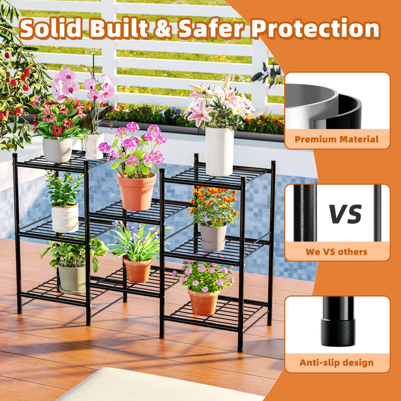 Aireen 3-Tier Plant Stand Versatile Storage Shelf, Black